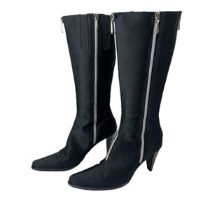 DONALD J. PLINER Black Zipper‎ Calf-High Chunky Heel Boots
